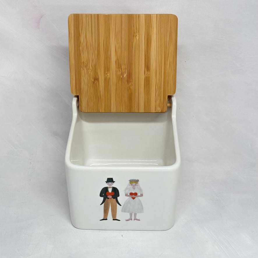 Salzfass mit Brautpaar, Tracht, Geldgefäß für Hochzeit