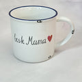 Keramiktasse im Emaille-Look, mit beste Mama beschriftet, mit blauem Rand Größe 1:10x10cm (Kopie)