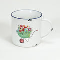 Keramiktasse Emaillelook mit blauem Rand, Schubkarre mit Blumen, Gartenliebe, Größe 1: 10x10cm - Bild 1