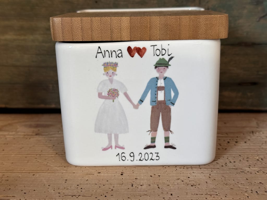 Salzfass mit Brautpaar, Hochzeit, Geldgefäß für Hochzeit