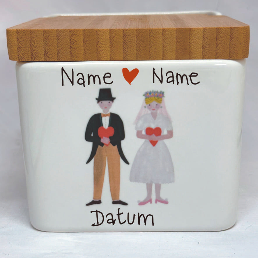 Salzfass mit Brautpaar, Tracht, Geldgefäß für Hochzeit