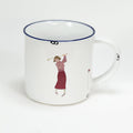 Keramiktasse im Emaille- Look mit einer Golferin, vintage, Golfertasse, Golf, Größe 1: 0,46l - Bild 1