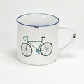 Keramiktasse im Emaille-Look mit blauem Rand und einem Fahrrad , Rennrad, Größe 1: 10x10cm - Bild 1