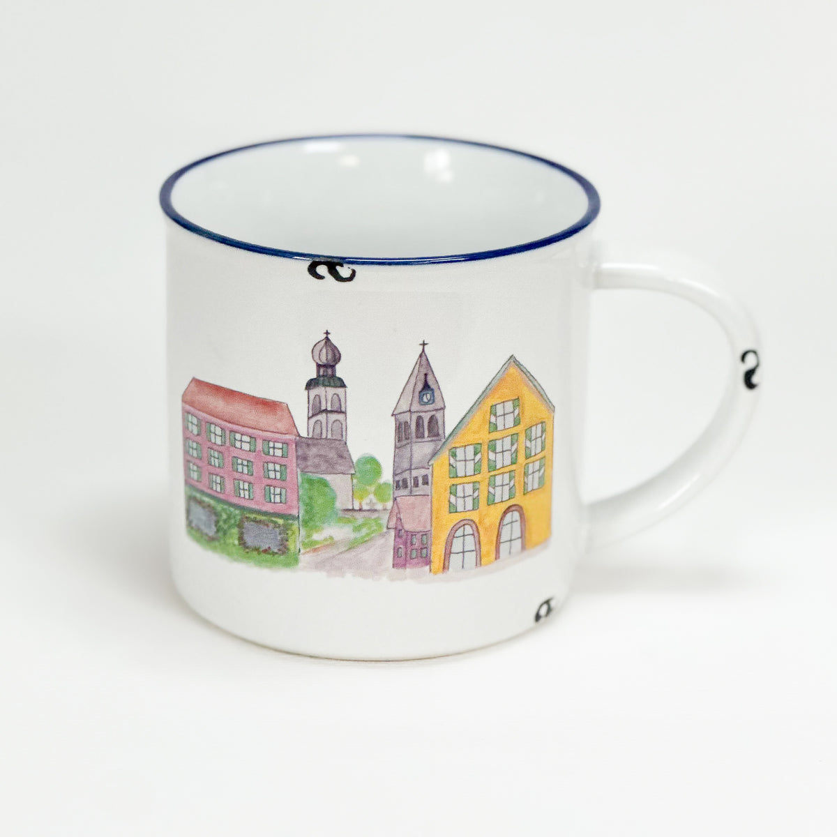 Keramiktasse Kitzbühel im Emaille-Look mit blauem Rand, Größe 1: 10x10cm - Bild 1