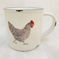 Keramiktasse Emaillelook mit blauem Rand  und einer Henne, Größe 1: 10x10cm