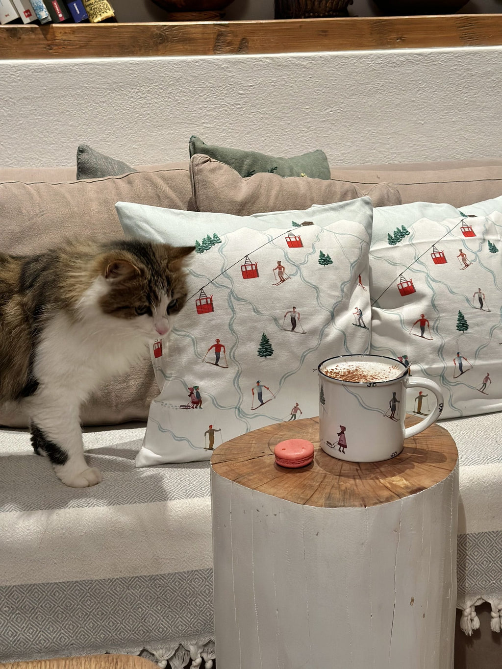 Kissenhülle Skifahrer, Kissenhüllen, Winterkollektion, Skifahrer, Barbara's Porzellanwerkstatt