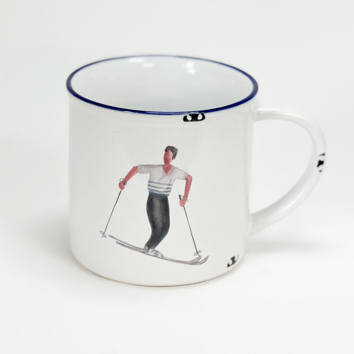 Keramiktasse im Emaille- Look mit Schifahrer, Tourengeher, Winterfrühstück, Bergliebe, Größe 1: 0,46l - Bild 1