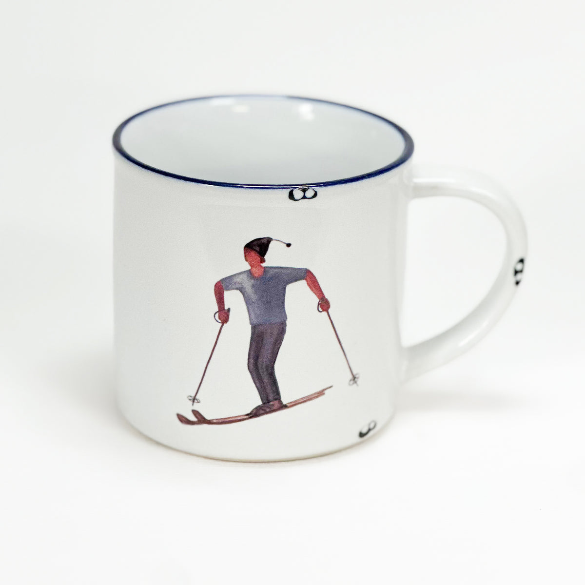 Keramiktasse mit einem Schifahrer, Wintertasse, großer Teebecher, vintage Look, Größe 1: 10x10cm - Bild 1