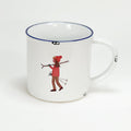 Keramiktasse im Emaille- Look, 460 ml, mit Mädel mit Schiern auf dem Rücken - Bild 1