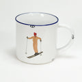 Keramiktasse im Emaille- Look, 460 ml, mit Schifahrer im gelben Schianzug - Bild 1